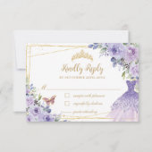 パープル薄紫フローラ金ゴールドキンセアニラドレスガウン 出欠カード (正面)