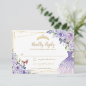 パープル薄紫フローラ金ゴールドキンセアニラドレスガウン 出欠カード (スタンド正面)