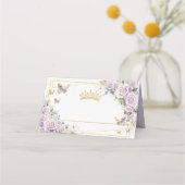 パープル薄紫フローラ金ゴールド蝶キンセアニラ プレイスカード (裏面)