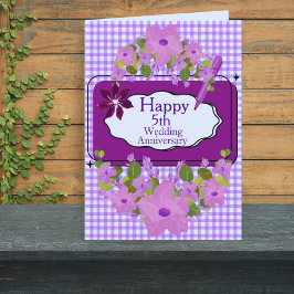 パープル薄紫フローラ5th結婚happy's anniversary カード