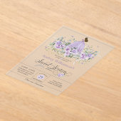 パープル薄紫フローラSweet sixteen16誕生日 アクリル招待状 (レイダウン)