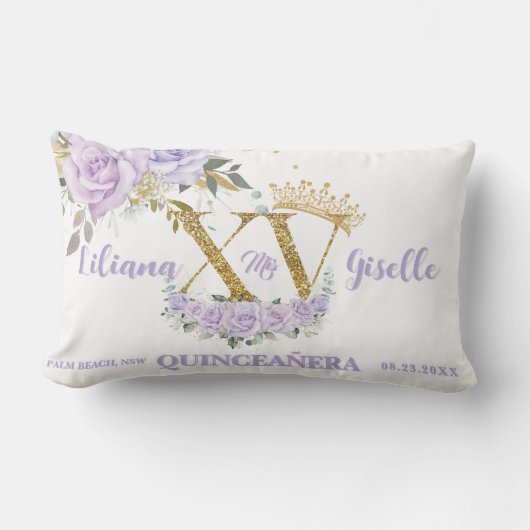 パープル薄紫フローラXVキンセアニラクインズキープサケ ランバークッション (正面)