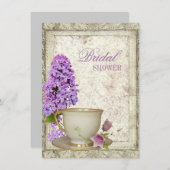 パープル薄紫ブライダルシャワーティーパーティの招待状 招待状 (正面/裏面)
