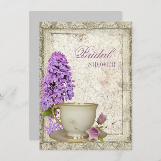 パープル薄紫ブライダルシャワーティーパーティの招待状 招待状 (正面/裏面)