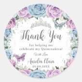 パープル薄紫ベビーブルーバラバタフライキンセアニラ ラウンドシール (正面)