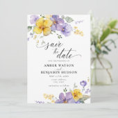 パープル薄紫ラベンダーイエローフローラ保存日 招待状 (スタンド正面)