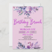 パープル薄紫ラベンダーバイオレットバースデーパーティーブランチ 招待状 (正面)