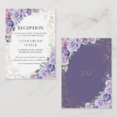 パープル薄紫ラベンダーフローラウェディングレセプション エンクロージャーカード (正面/裏面)