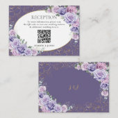 パープル薄紫ラベンダーフローラウェディングレセプションQR エンクロージャーカード (正面/裏面)
