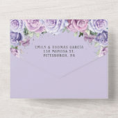 パープル薄紫ラベンダーフローラキンセアニェラプリンセス オールインワン招待状 (裏面)