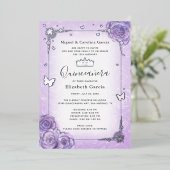 パープル薄紫ラベンダーフローラキンセアニラシルバー 箔招待状 (立ち正面)