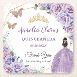 パープル薄紫ラベンダーフローラキンセアニラプリンセス スクエアペーパーコースター