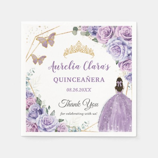 パープル薄紫ラベンダーフローラキンセアニラプリンセス スタンダードカクテルナプキン (正面)