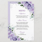 パープル薄紫ラベンダーフローラ結婚のブライダルメニュー (正面/裏面)