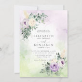 パープル薄紫ラベンダーボーホシックフローラズ 招待状 (正面)