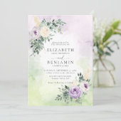 パープル薄紫ラベンダーボーホシックフローラズ 招待状 (スタンド正面)