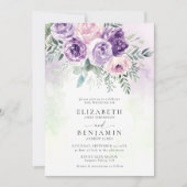 パープル薄紫ラベンダーロマンティックシックフローラズ 招待状 (正面)