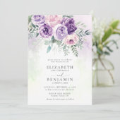 パープル薄紫ラベンダーロマンティックシックフローラズ 招待状 (スタンド正面)