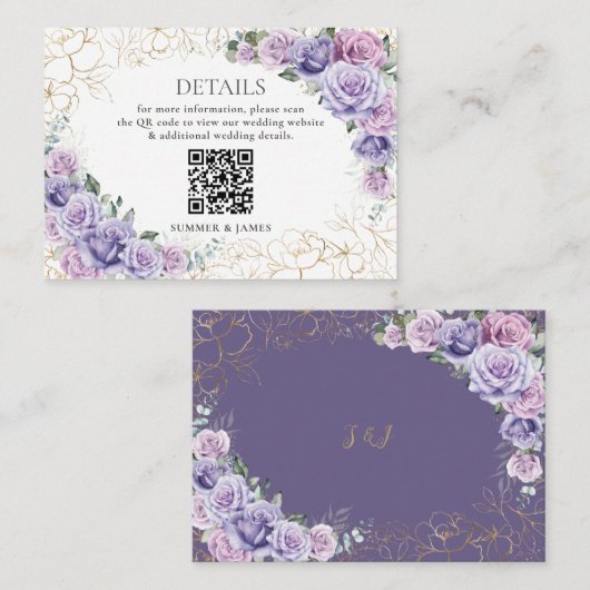 パープル薄紫ラベ結婚ンダーフローラの詳細QR エンクロージャーカード (正面/裏面)