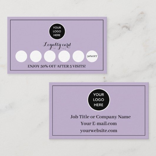 パープル薄紫ロゴモダンビジネス報酬パンチ ロイヤリティカード (正面/裏面)