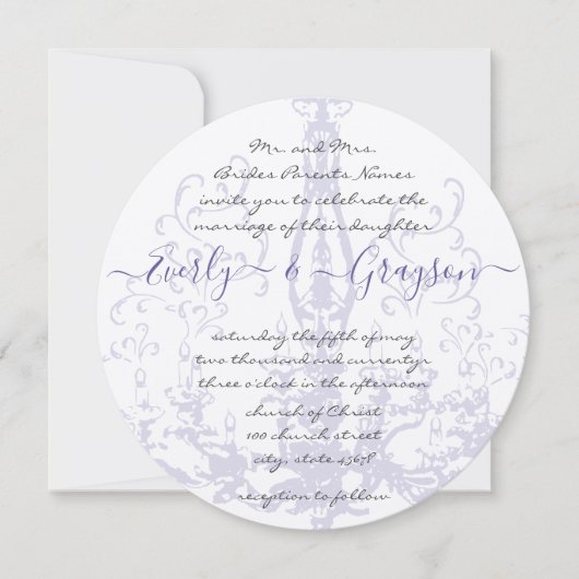 パープル薄紫ヴィンテージアンティークシャンデリア結婚ズ 招待状 (正面)