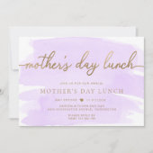パープル薄紫水彩金ゴールド母の日のランチ 招待状 (正面)