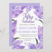 パープル薄紫第50回植物学誕生日 招待状 (正面/裏面)