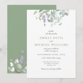 パープル薄紫結婚の緑 招待状 (正面/裏面)