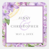 パープル薄紫結婚ステッカー スクエアシール (正面)
