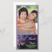 パープル薄紫結婚フラワーズサンキュー サンキューカード (正面/裏面)