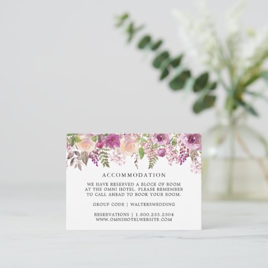 パープル薄紫結婚フローラの宿泊カード エンクロージャーカード (スタンド正面)