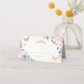 パープル薄紫赤面フローラキンセアニラXV誕生日 プレイスカード (正面)