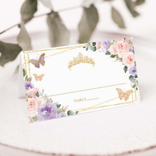 パープル薄紫赤面フローラキンセアニラXV誕生日 プレイスカード