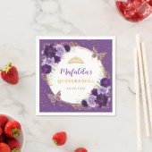 パープル薄紫金ゴールドフラワーズキンセアニェラ誕生日 スタンダードカクテルナプキン (インサイチュ)