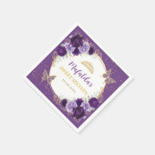 パープル薄紫金ゴールドフローラスウィート16誕生日 スタンダードカクテルナプキン (角)