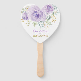 パープル薄紫金ゴールドフローラブライダルウェディングシャワー ハンドファン