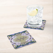 パープル薄紫金ゴールドレースモノグラム紙コースター スクエアペーパーコースター (インサイチュ)