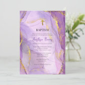 パープル薄紫金ゴールド大理石正教会バプテスマ 招待状 (スタンド正面)