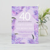 パープル薄紫40番目のフローラエレガント誕生日 招待状 (スタンド正面)