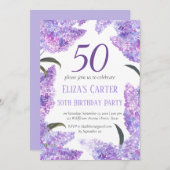 パープル薄紫50誕生日ワイルドフラワー誕生日 招待状 (正面/裏面)
