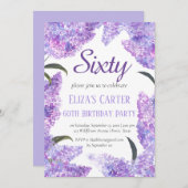 パープル薄紫60番目のフローラエレガント誕生日 招待状 (正面/裏面)