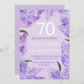 パープル薄紫70番目のフローラエレガント誕生日 招待状 (正面/裏面)