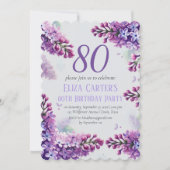 パープル薄紫80番目のフローラエレガント誕生日 招待状 (正面)