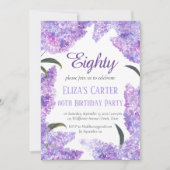 パープル薄紫80th70thフローラエレガント誕生日 招待状 (正面)