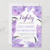 パープル薄紫80th80のフローラエレガント誕生日 招待状 (正面)