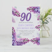 パープル薄紫90番目のフローラエレガント誕生日 招待状 (スタンド正面)