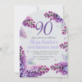 パープル薄紫90番目のフローラエレガント誕生日 招待状 (正面)