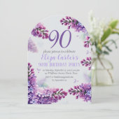 パープル薄紫90番目のフローラエレガント誕生日 招待状 (スタンド正面)