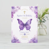 パープル蝶ガーデンバプテスマ&誕生日 招待状 (スタンド正面)