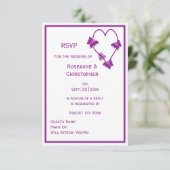 パープル蝶ハートデザイン結婚ズ 出欠カード (スタンド正面)